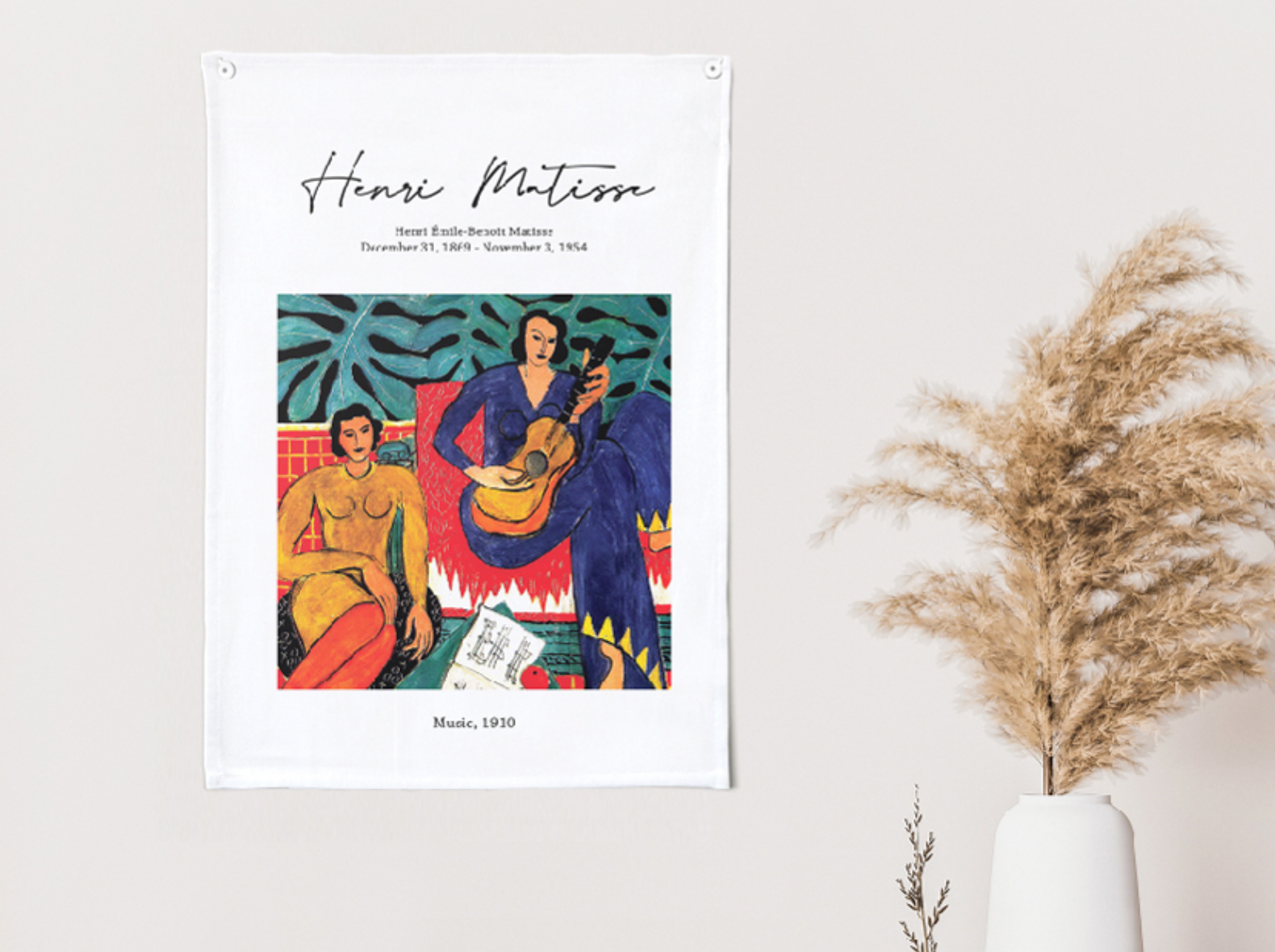 Music 2 fabric poster by Henry Matisse, featuring vibrant colors and modern design, measuring 50cm x 70cm.