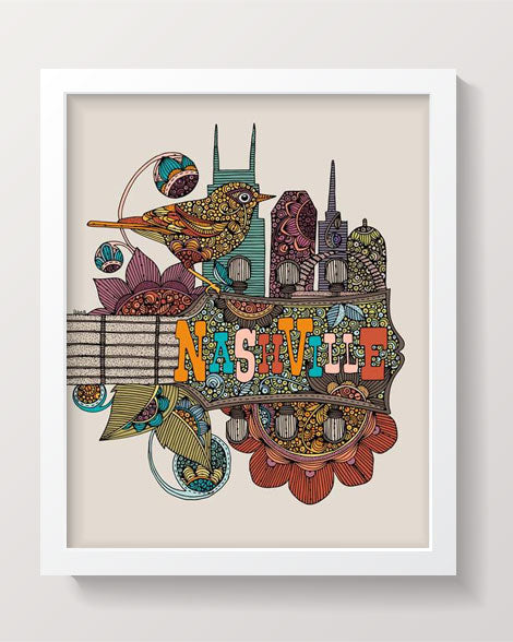 A vibrant 8x10 photographic print titled 'Music City', showcasing colorful urban music scenes.