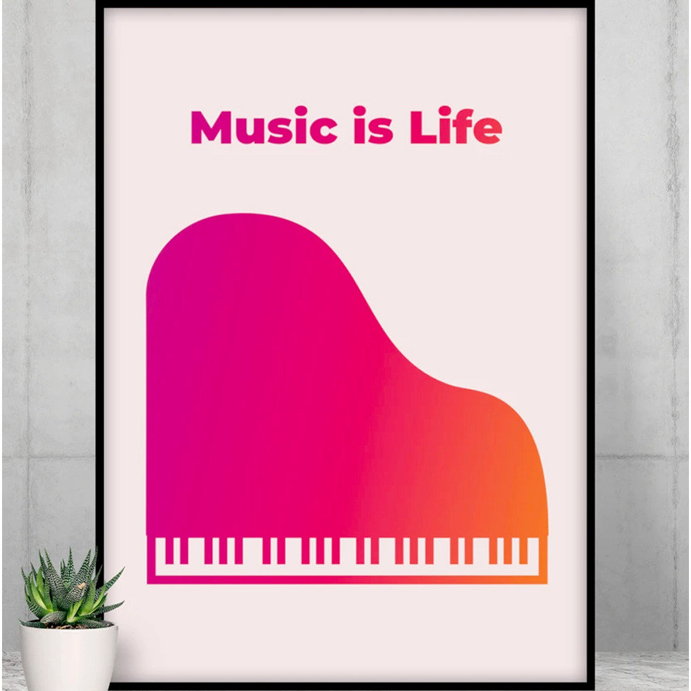 A vibrant Music is Life poster featuring musical notes and artistic design, printed on premium matte paper, ready to enhance any room decor.