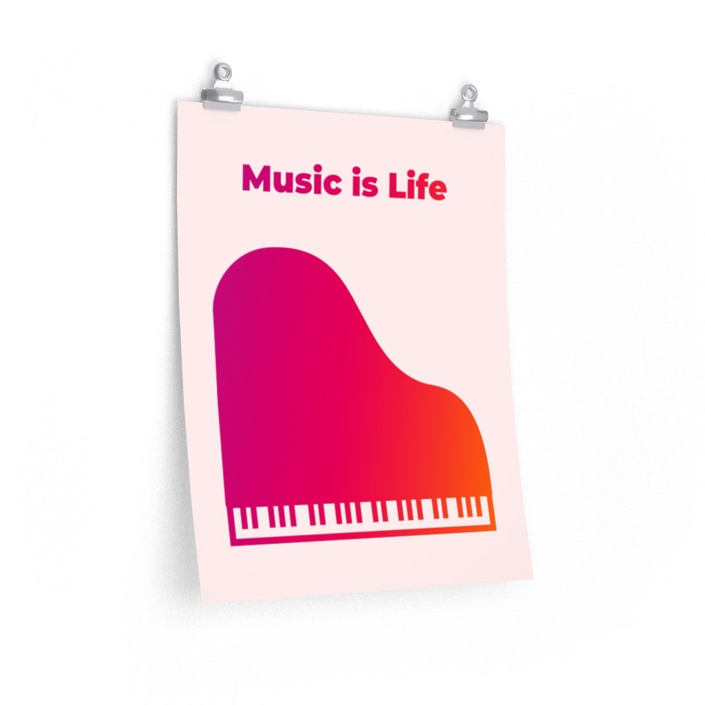 A vibrant Music is Life poster featuring musical notes and artistic design, printed on premium matte paper, ready to enhance any room decor.