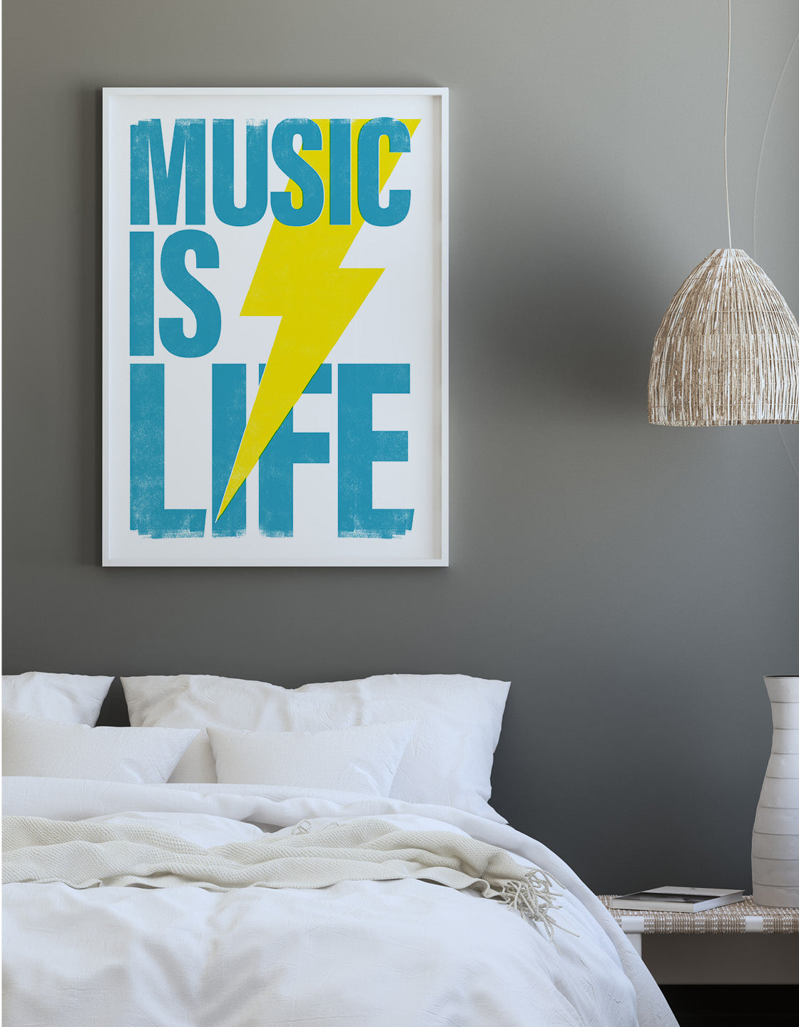 A vibrant wall art piece featuring musical notes and the phrase 'Music is Life', perfect for modern kitchen decor.