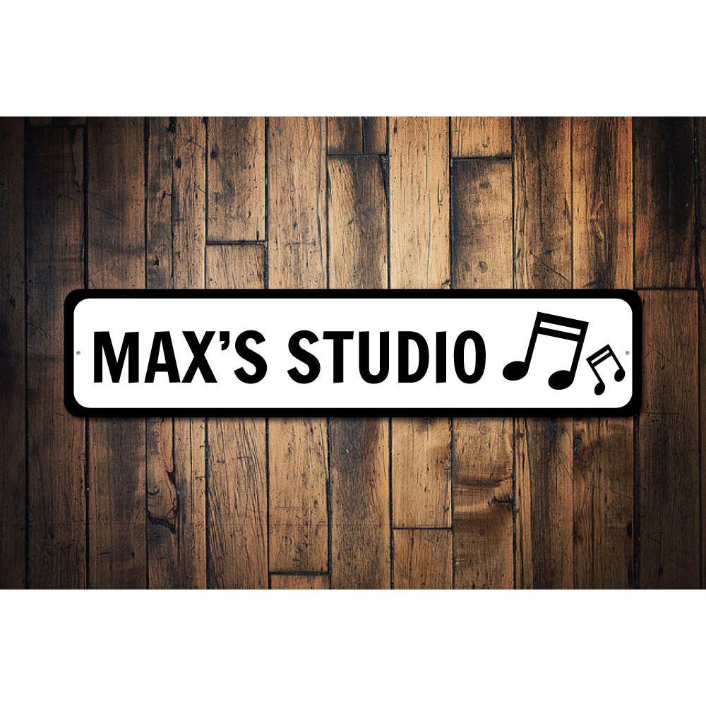 Customizable Music Studio Sign made from high-quality aluminum, featuring pre-drilled holes for easy mounting.