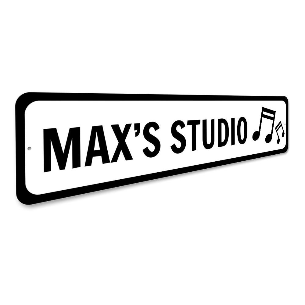 Customizable Music Studio Sign made from high-quality aluminum, featuring pre-drilled holes for easy mounting.