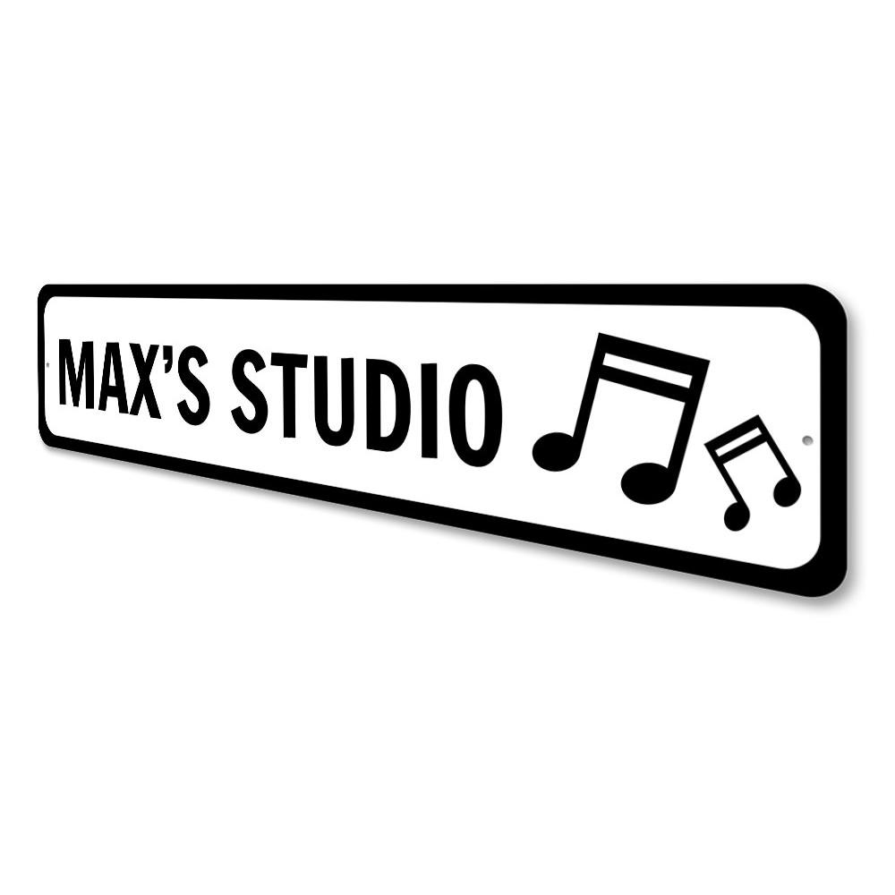 Customizable Music Studio Sign made from high-quality aluminum, featuring pre-drilled holes for easy mounting.