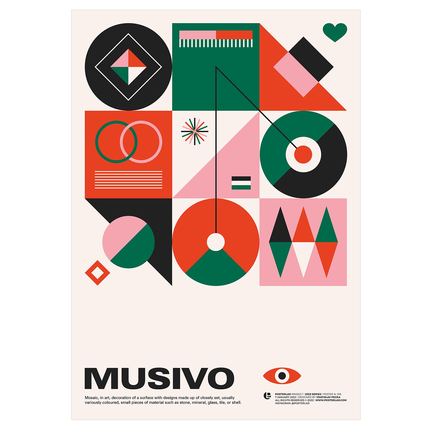 A vibrant Musivo poster featuring a beautiful mosaic design, printed on thick matte paper, showcasing its museum-quality finish.