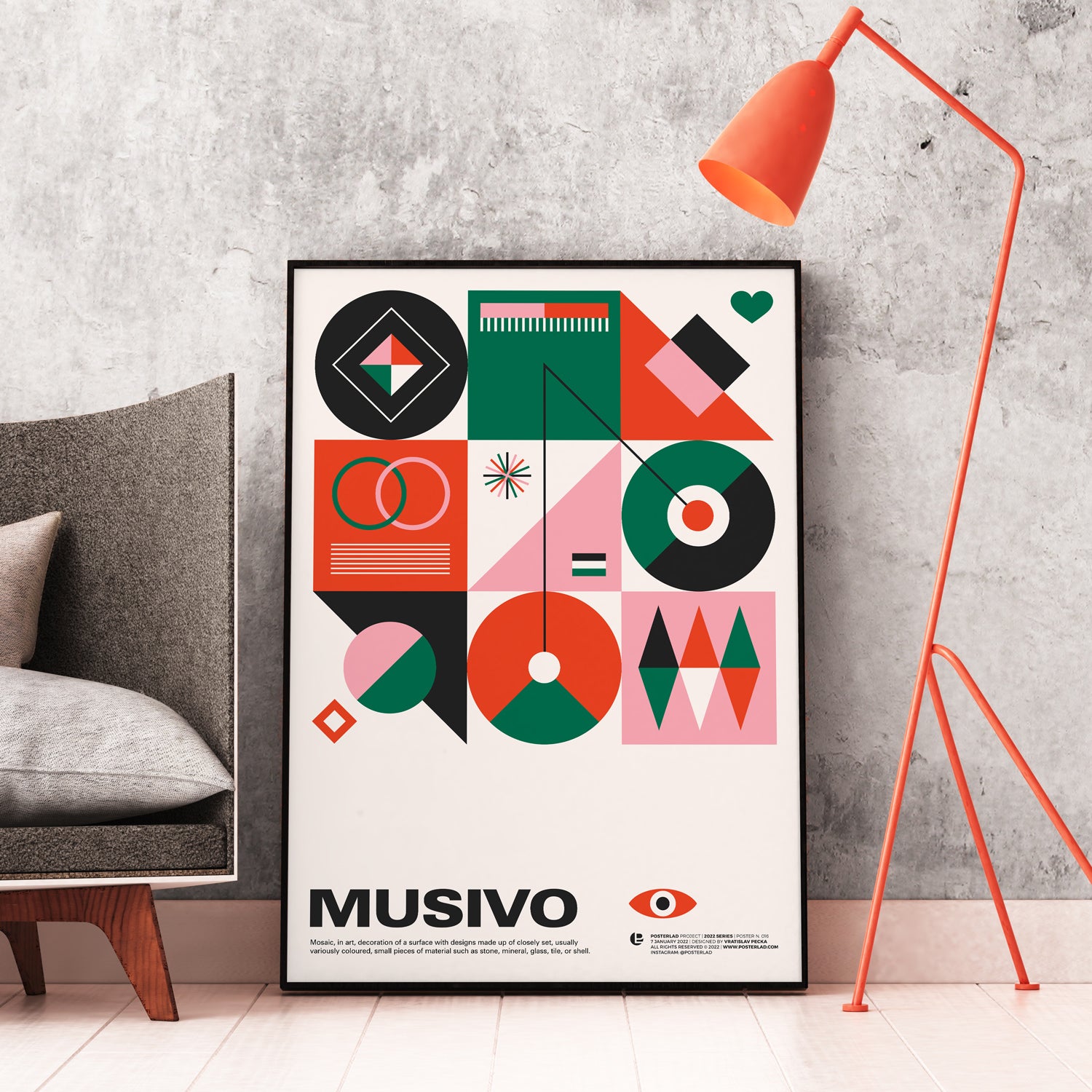 A vibrant Musivo poster featuring a beautiful mosaic design, printed on thick matte paper, showcasing its museum-quality finish.