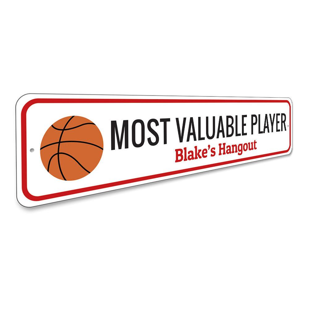 MVP Basketball Sign featuring a vibrant basketball design, made from high-quality aluminum, perfect for kids' rooms and sports enthusiasts.