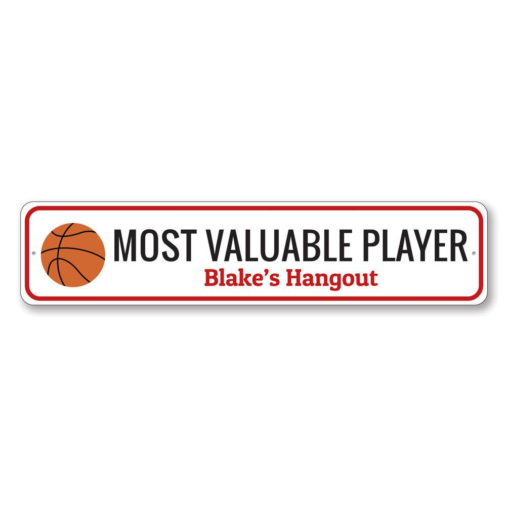 MVP Basketball Sign featuring a vibrant basketball design, made from high-quality aluminum, perfect for kids' rooms and sports enthusiasts.