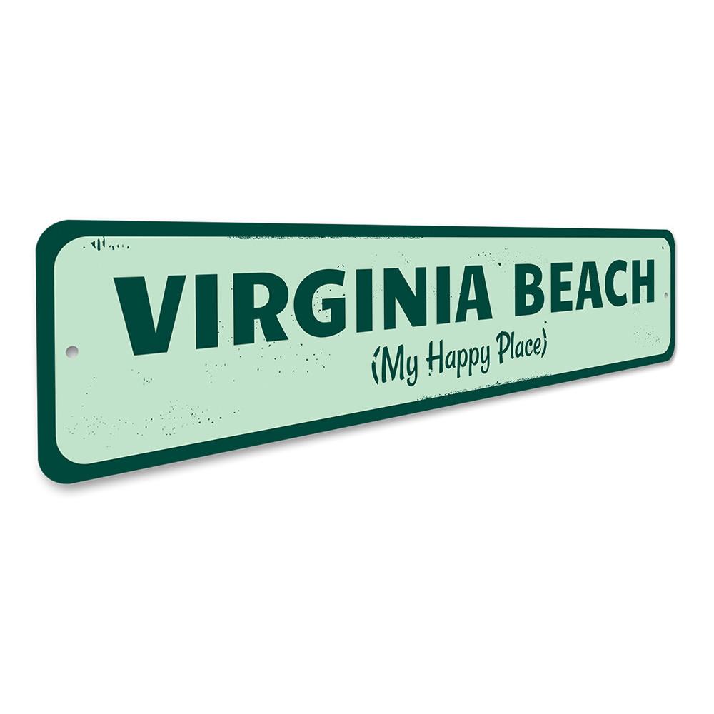 My Happy Place Sign made of high-quality aluminum, featuring customizable text, perfect for beach-themed decor.