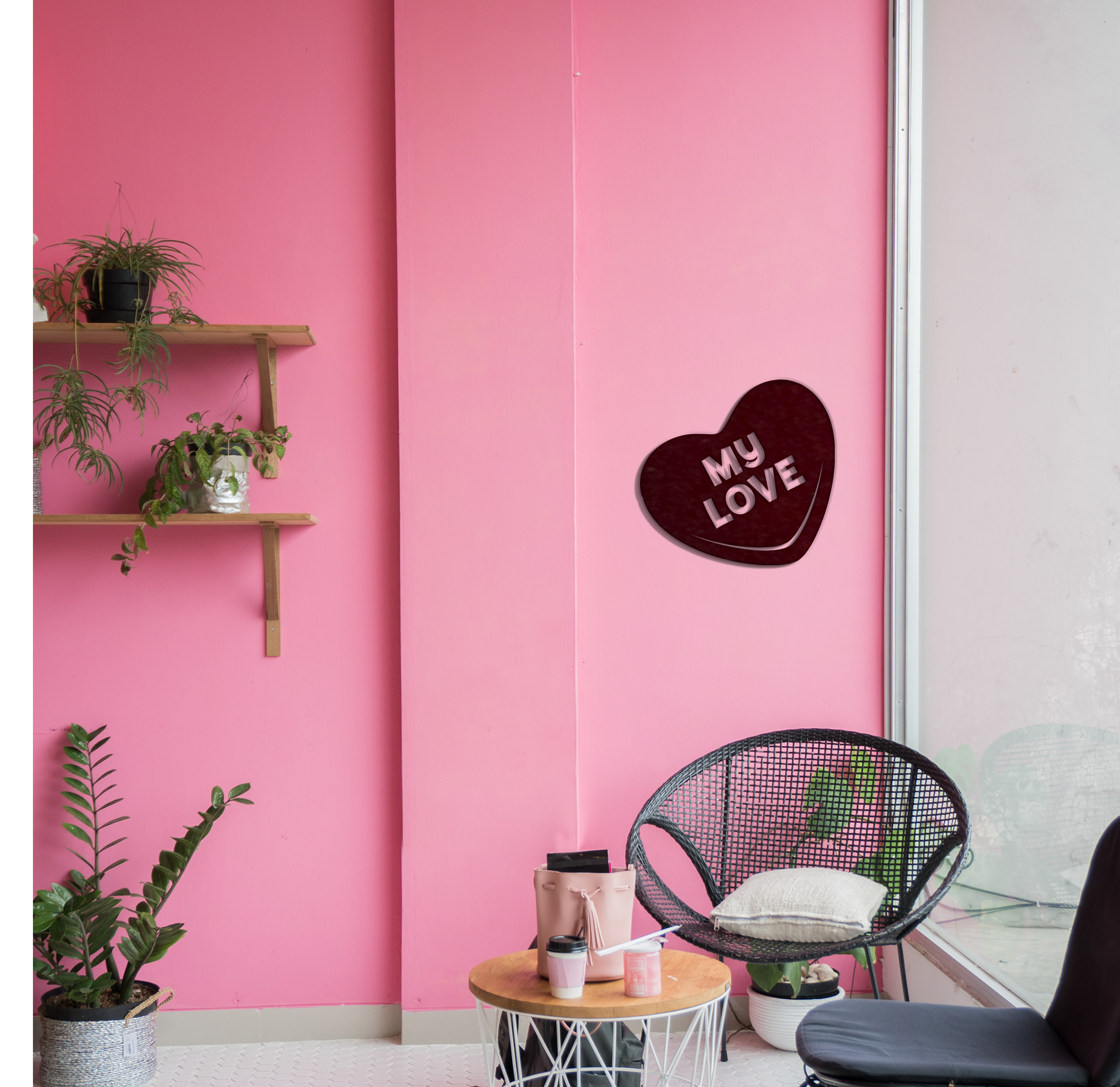 My Love Candy Heart Metal Wall Art featuring a heart design made from 16 gauge steel with a powder-coated finish, ideal for home decoration.