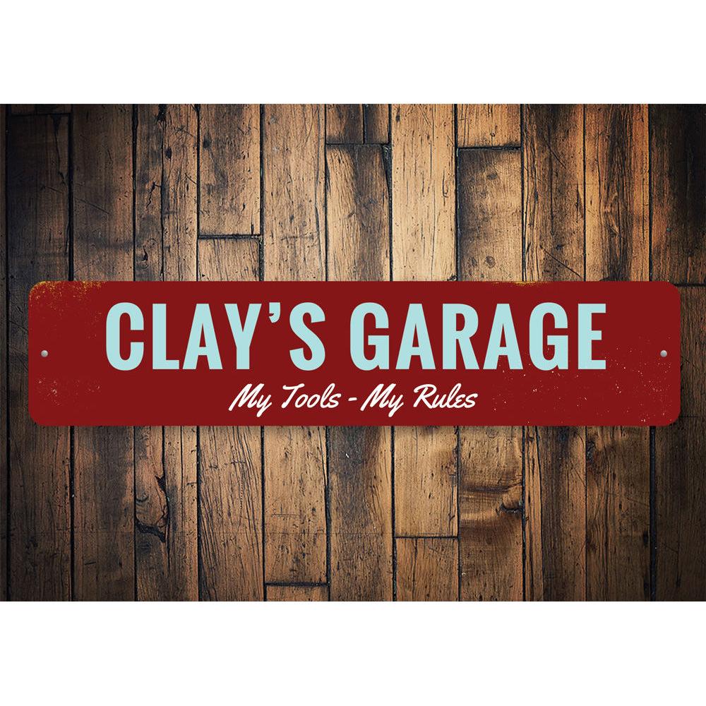 My Tools My Rules decorative sign made of aluminum, featuring a humorous design perfect for garages or man caves.