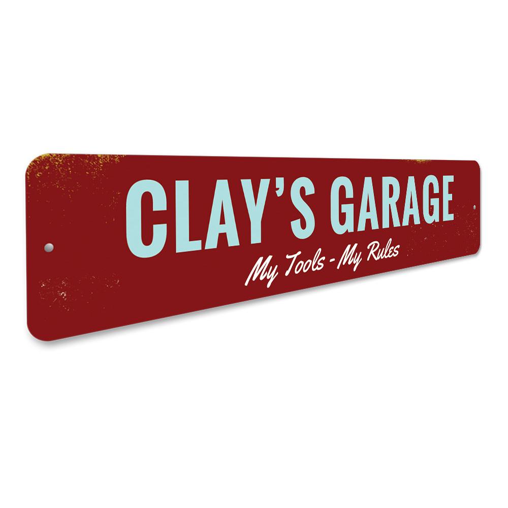 My Tools My Rules decorative sign made of aluminum, featuring a humorous design perfect for garages or man caves.