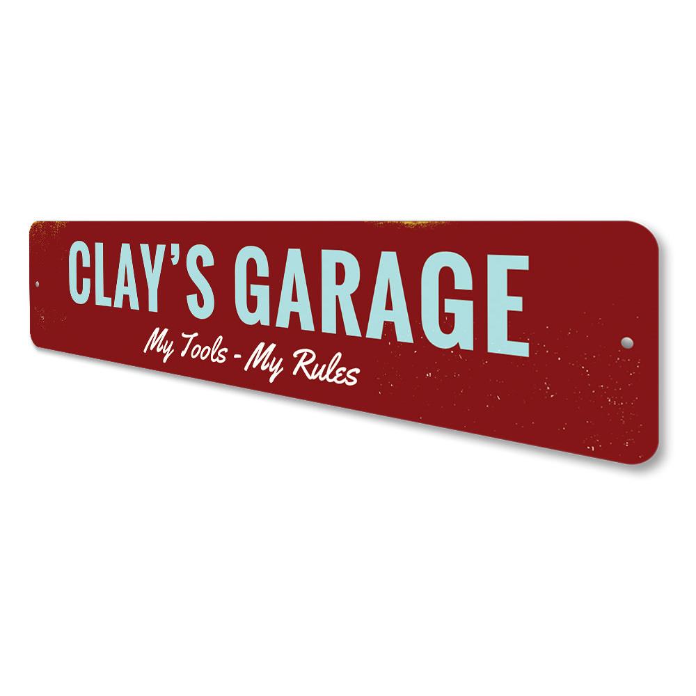 My Tools My Rules decorative sign made of aluminum, featuring a humorous design perfect for garages or man caves.