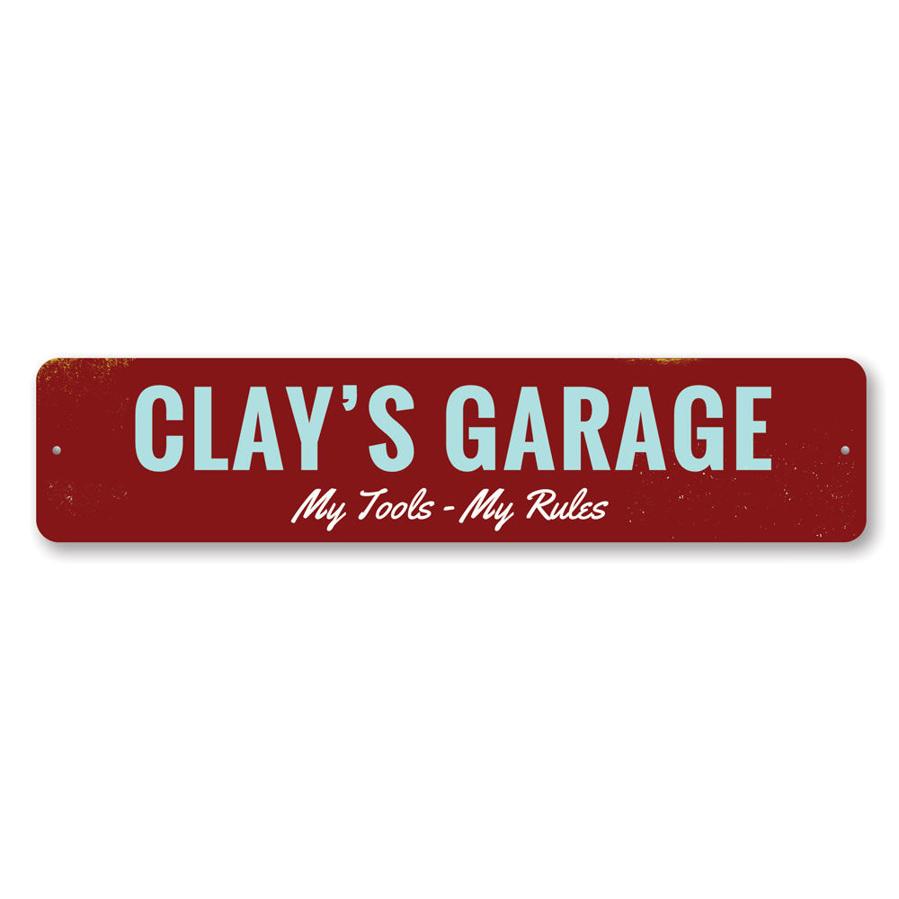 My Tools My Rules decorative sign made of aluminum, featuring a humorous design perfect for garages or man caves.