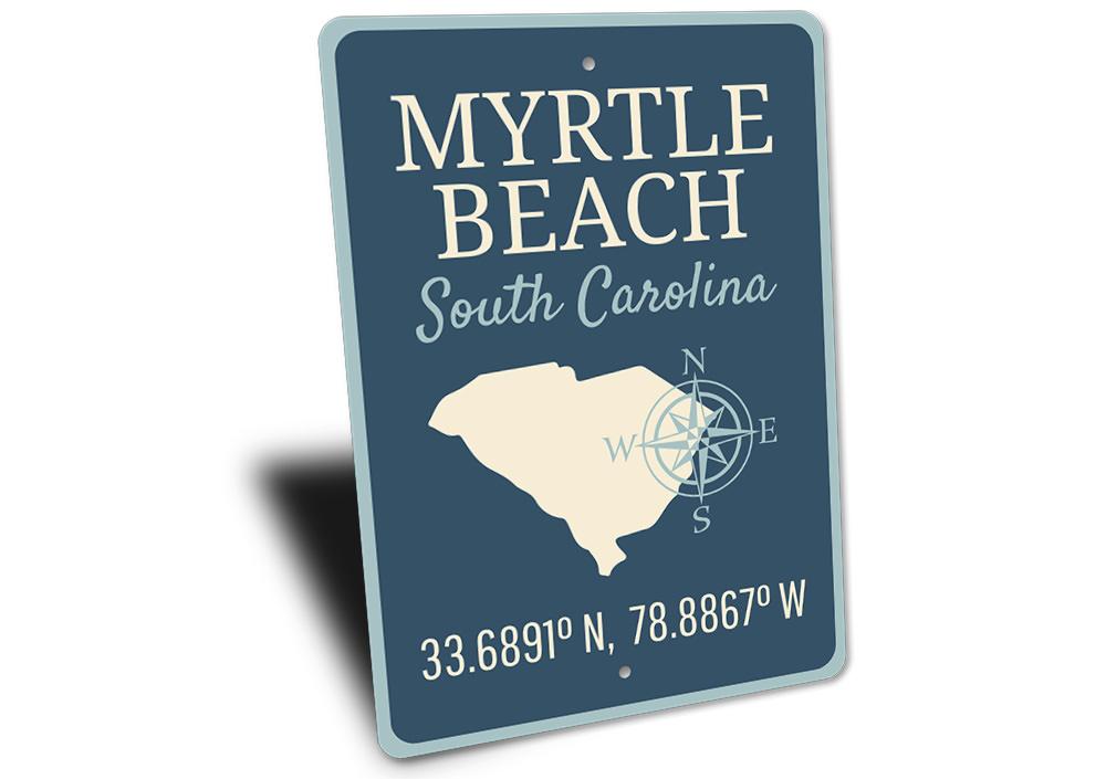 Myrtle Beach Sign made of high-quality aluminum, featuring a coastal design perfect for beach houses and decor.