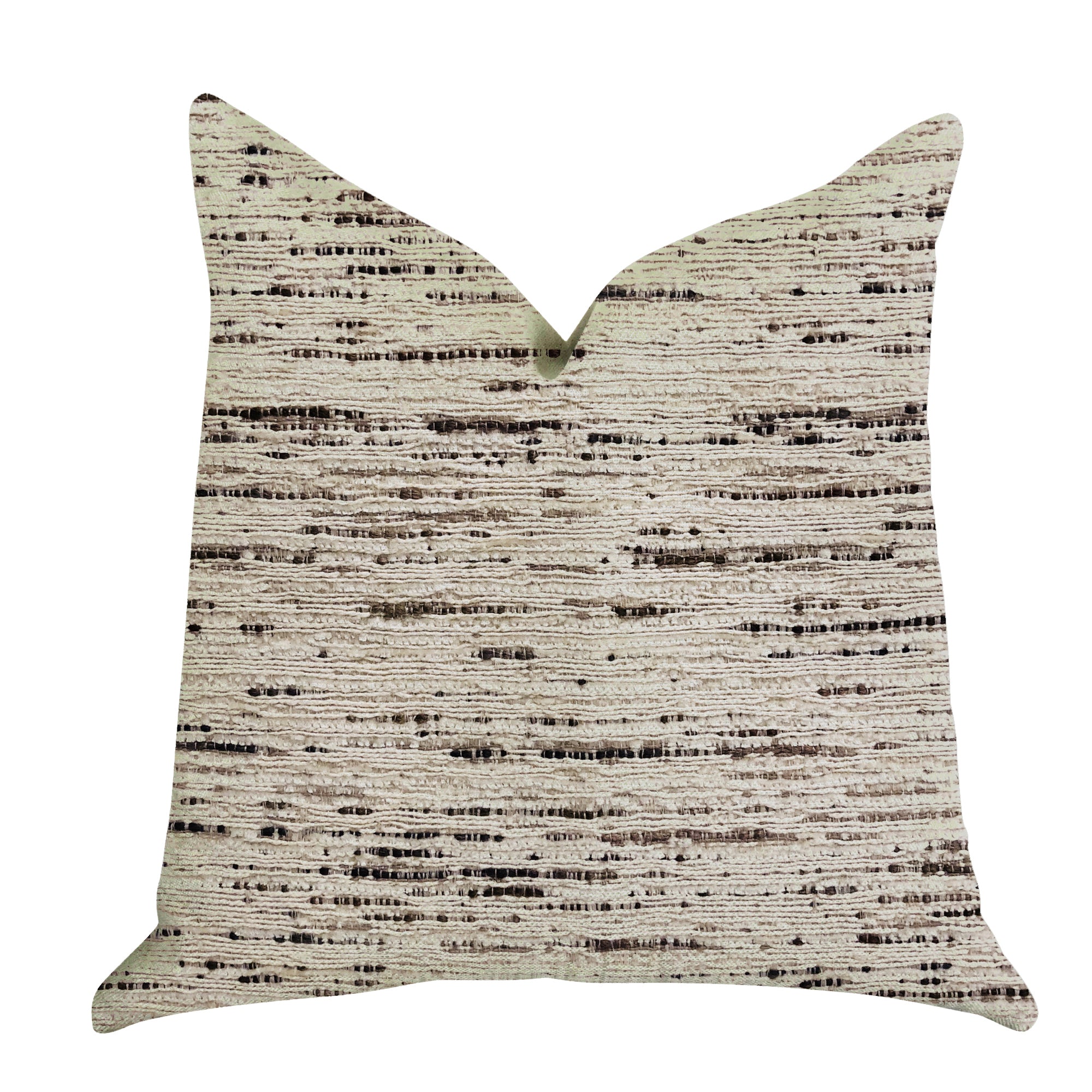 Mystic Dash Luxury Throw Pillow in beige and black, showcasing double-sided design and invisible zipper.