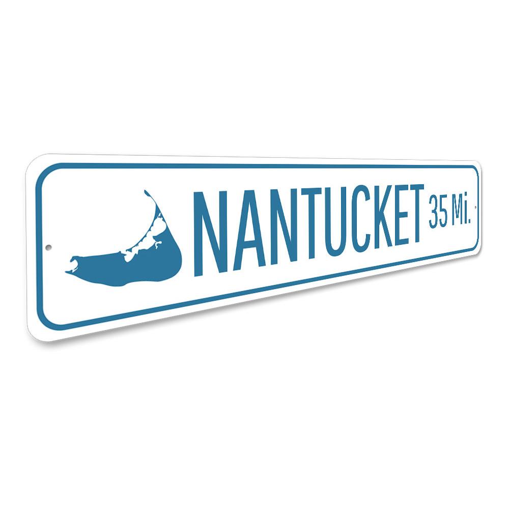 Nantucket Mileage Sign made of high-quality aluminum, featuring customizable text and pre-drilled holes for easy mounting.