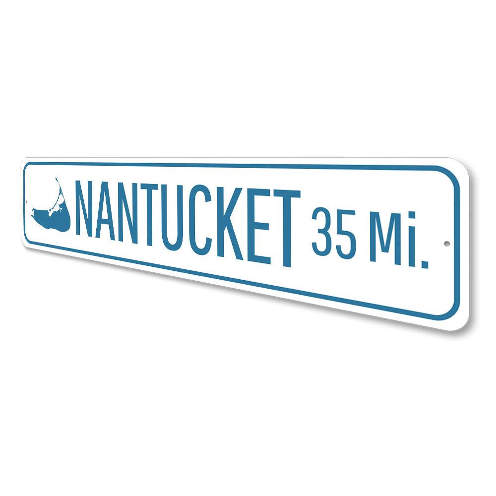 Nantucket Mileage Sign made of high-quality aluminum, featuring customizable text and pre-drilled holes for easy mounting.