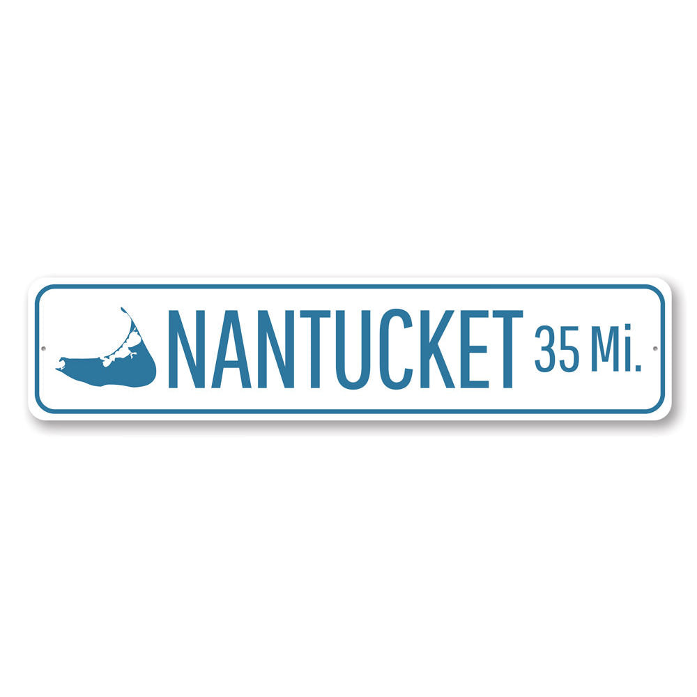 Nantucket Mileage Sign made of high-quality aluminum, featuring customizable text and pre-drilled holes for easy mounting.