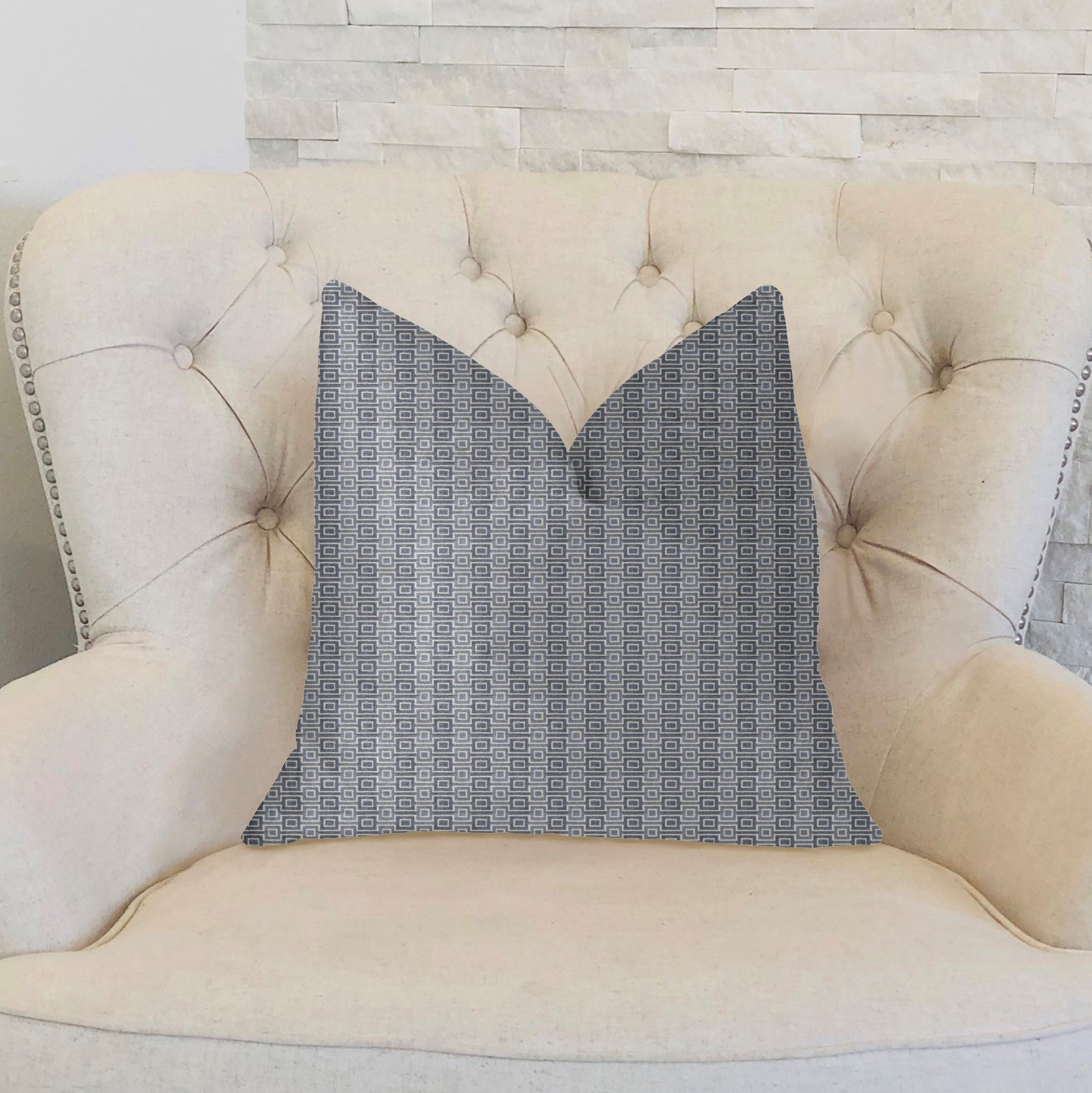 Napoleon Gray and Beige luxury throw pillow featuring a geometric pattern, handmade in the USA with a soft fabric blend.