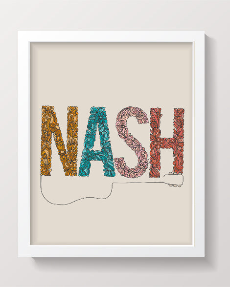 Vibrant Nash Guitar artwork printed on heavy matte card stock, showcasing a colorful design.