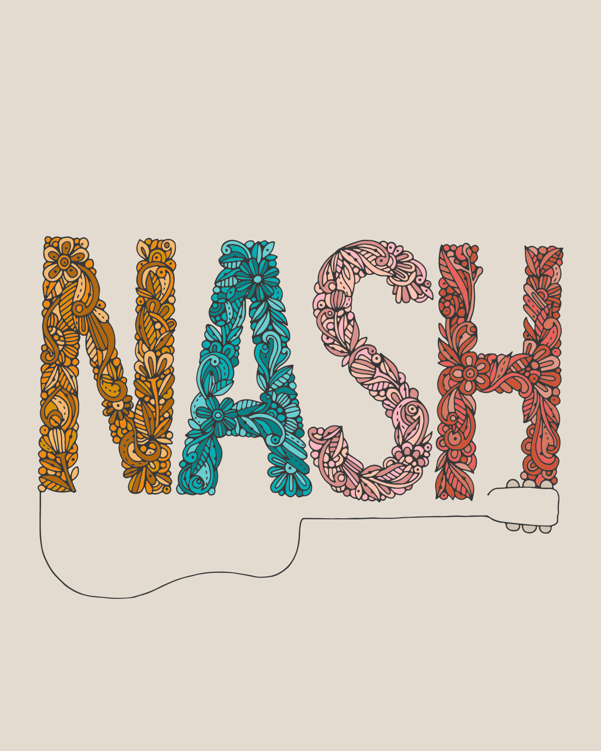 Vibrant Nash Guitar artwork printed on heavy matte card stock, showcasing a colorful design.