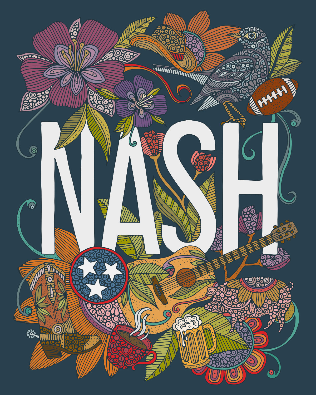 Nash - Music City artwork featuring vibrant colors on a dark background, printed on heavy matte card stock.