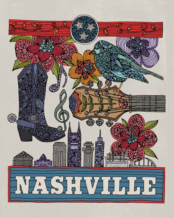 Nashville Poster 2 artwork printed on 8x10 photographic paper, showcasing vibrant colors and cityscape design.