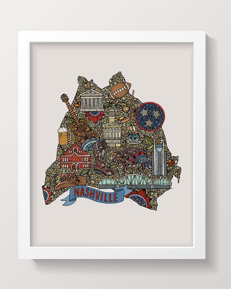 Vibrant Nashville artwork printed on 8x10 photographic paper, showcasing the city's charm and culture.