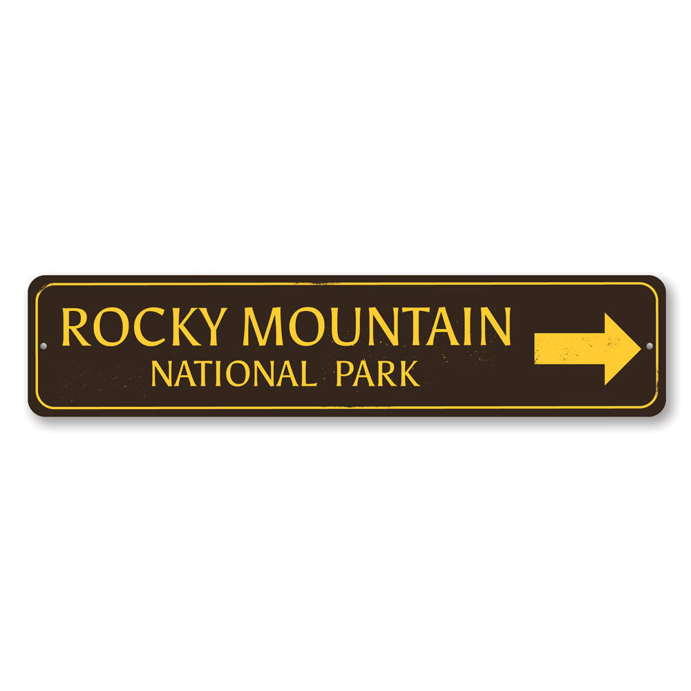 National Park Directional Arrow Sign made of durable aluminum, featuring customizable text and pre-drilled holes for easy mounting.