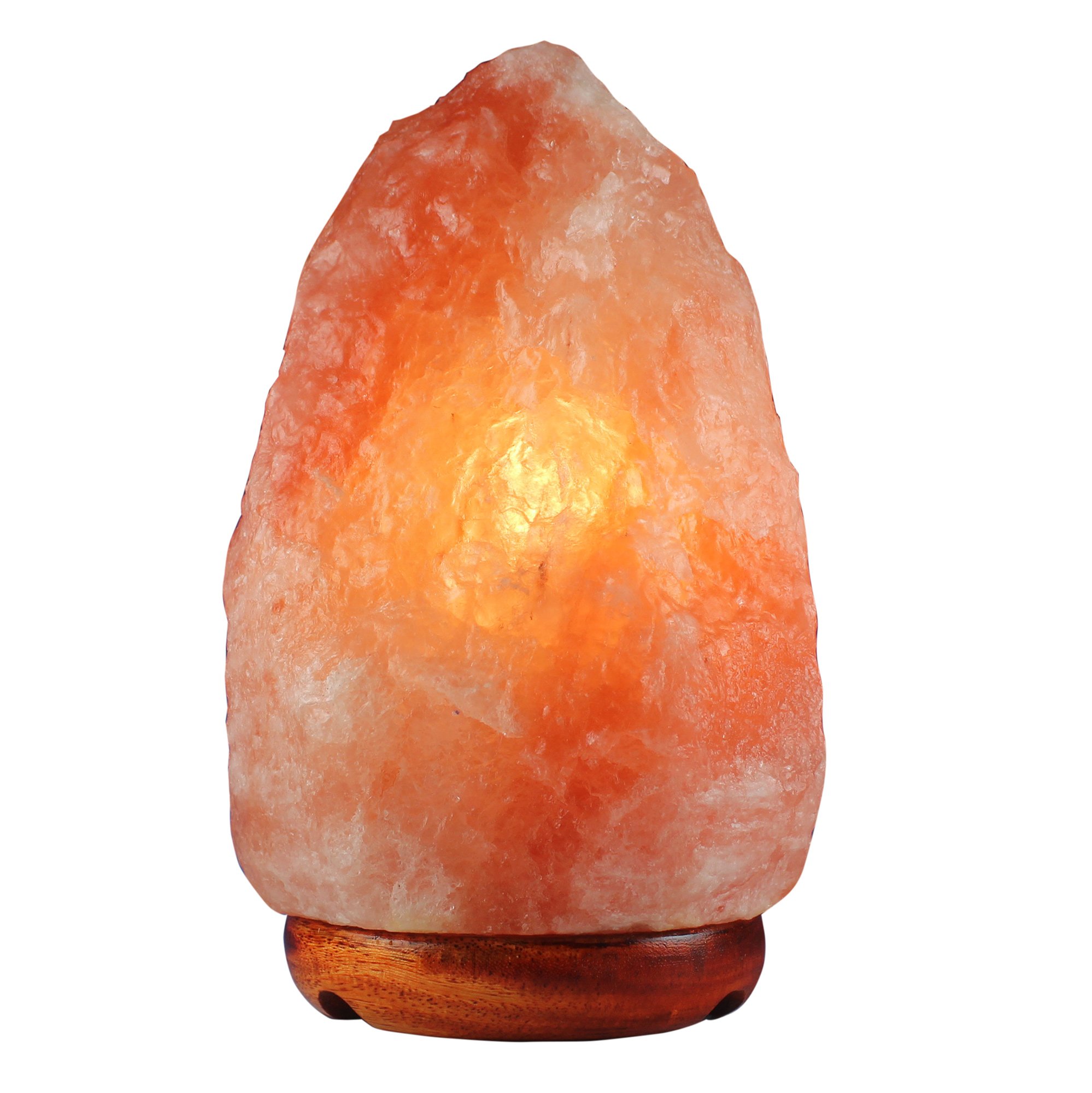 Natural Himalayan Salt Lamp, hand-carved, unique shape, glowing amber light, wooden base, 3-6 lbs.