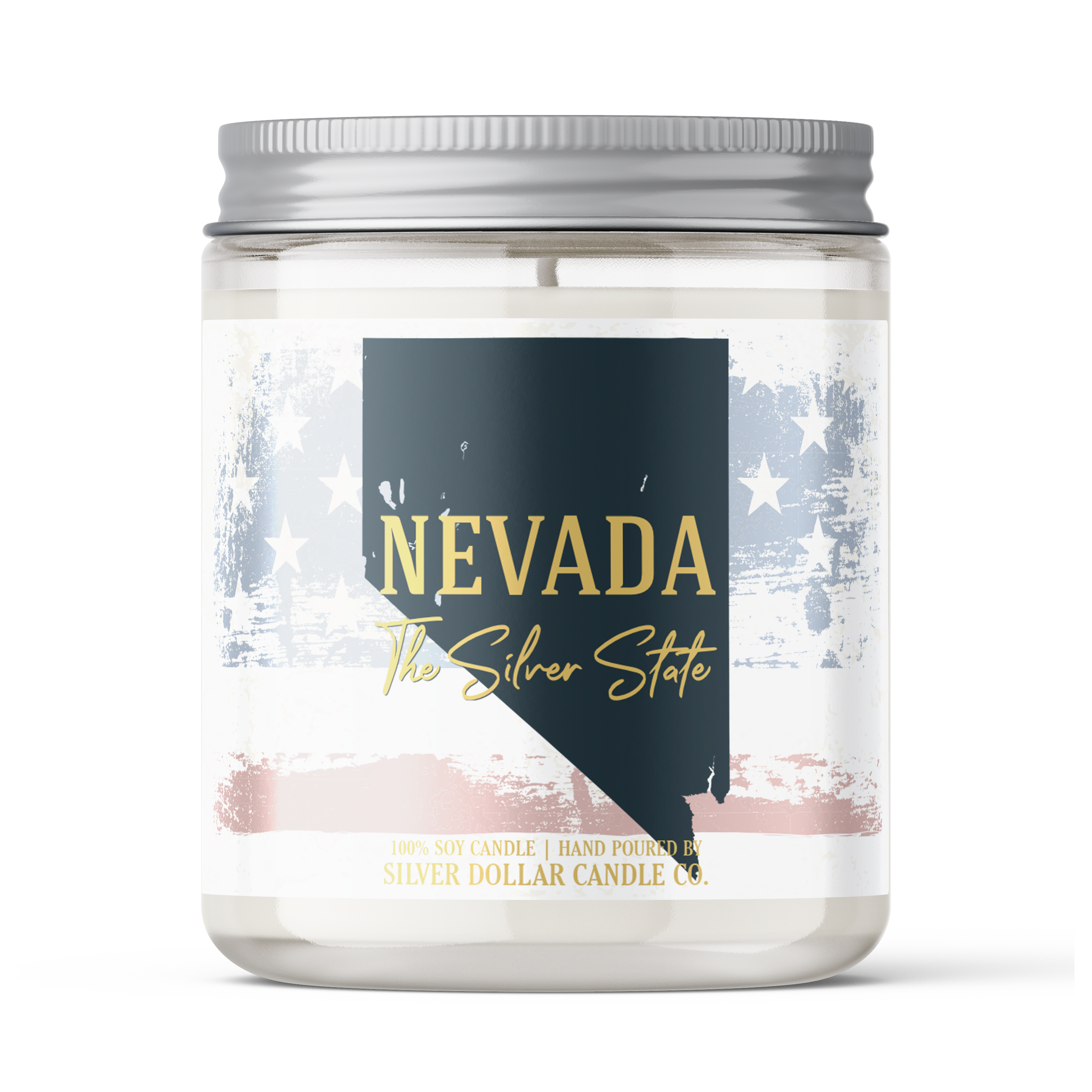 Nevada State Candle in a decorative box, showcasing its personalized lid and vibrant fragrance options.