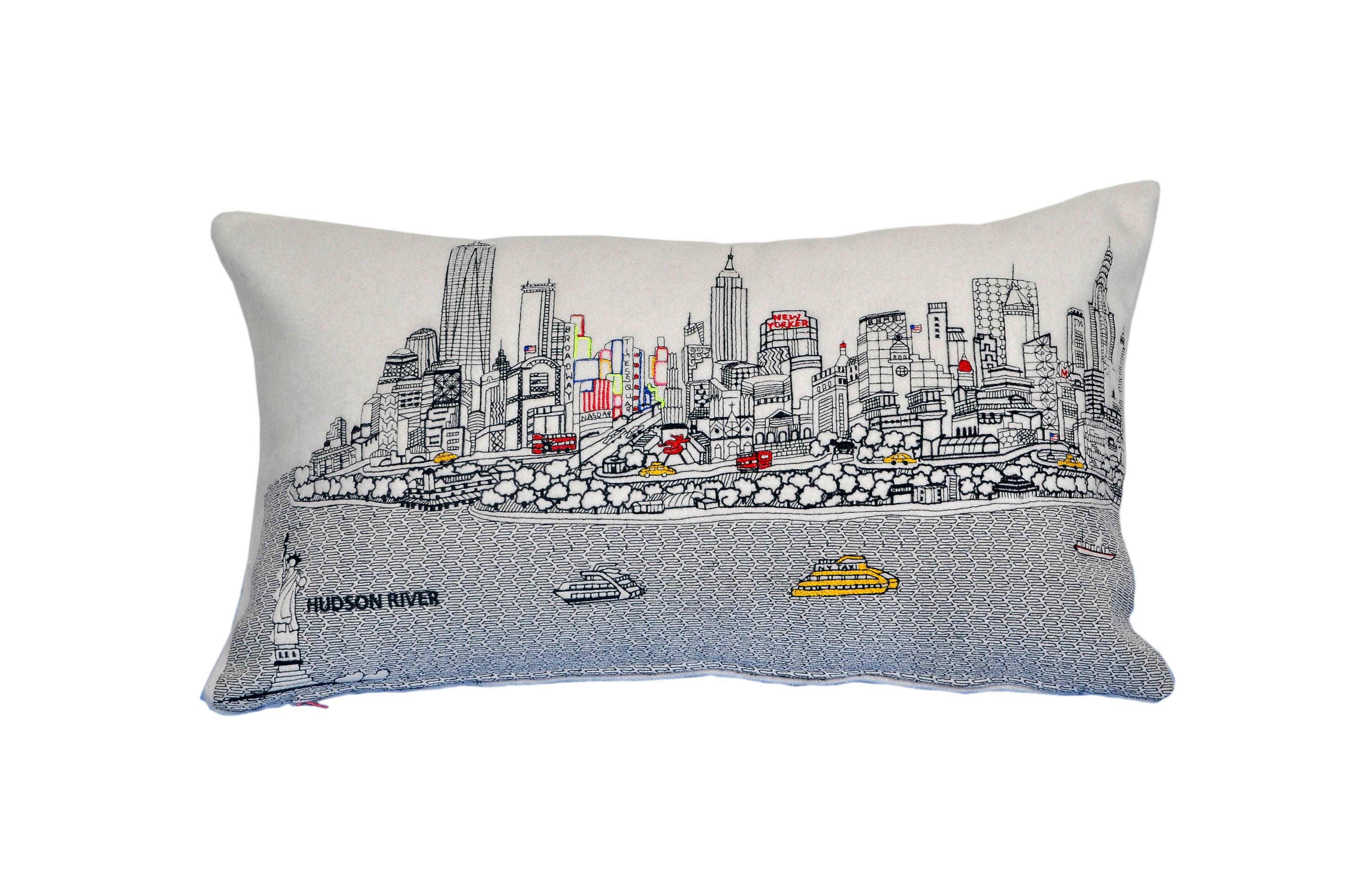 New York City Pillow featuring iconic designs and vibrant colors, perfect for home decor.