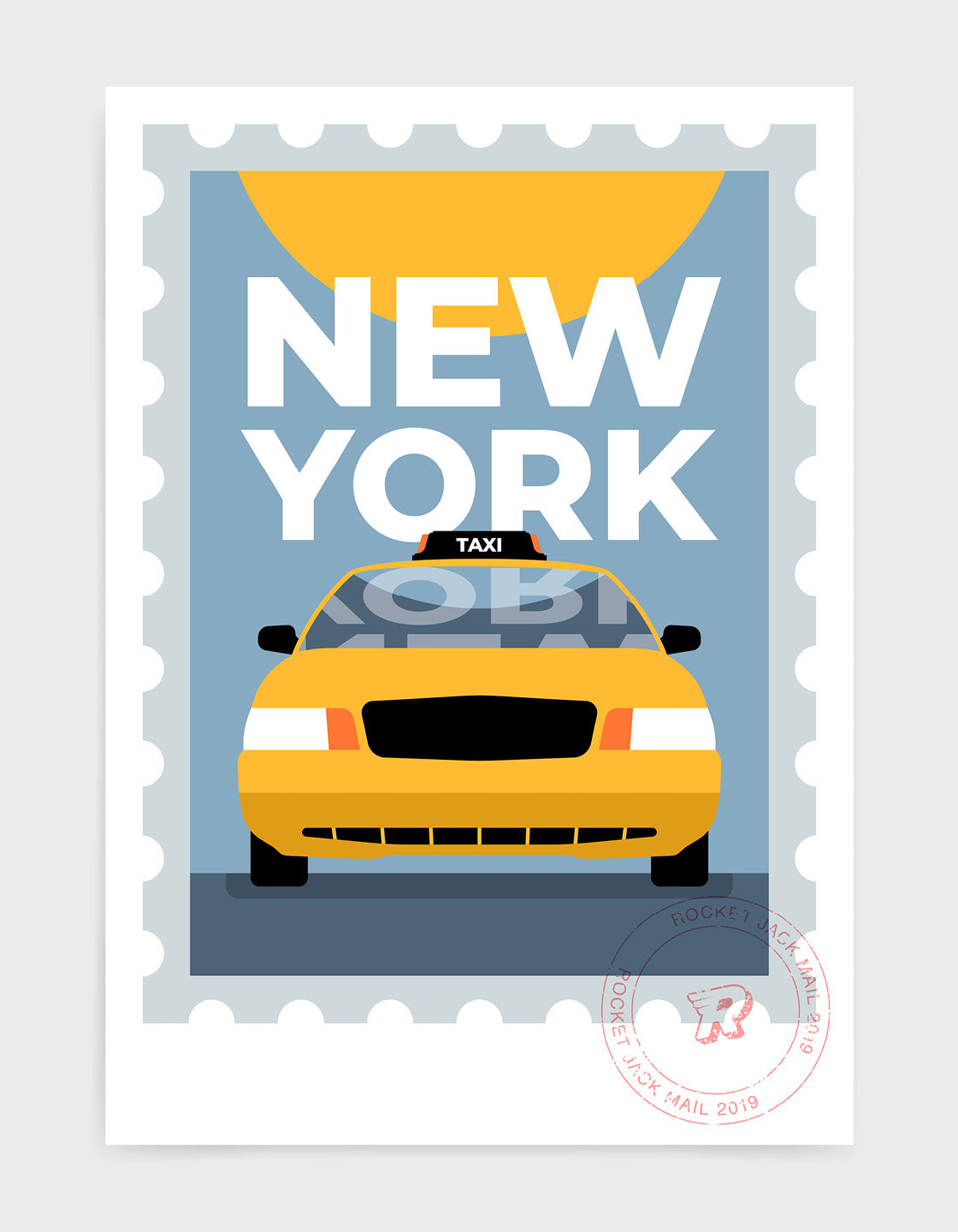 Customizable New York travel poster featuring an iconic yellow taxi, perfect for gifts and home decor.