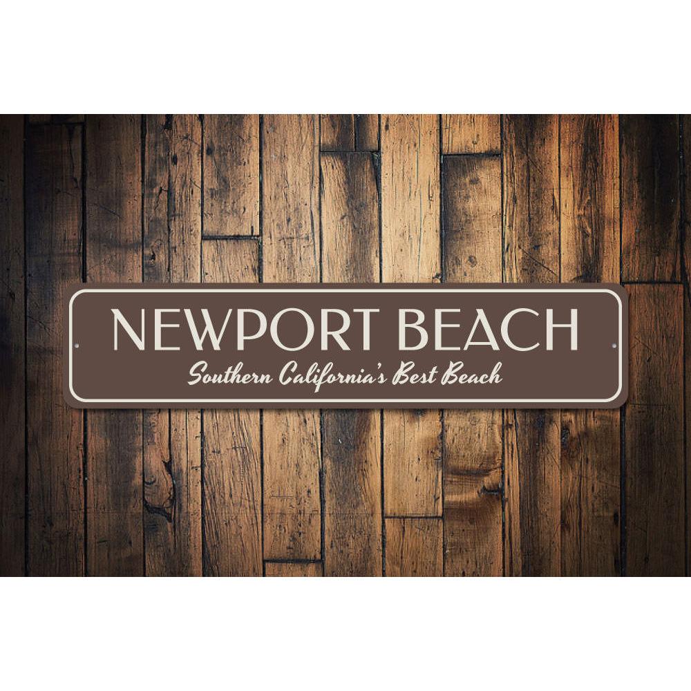 Newport Beach Sign made of high-quality aluminum, featuring a coastal design perfect for beach houses and decor.