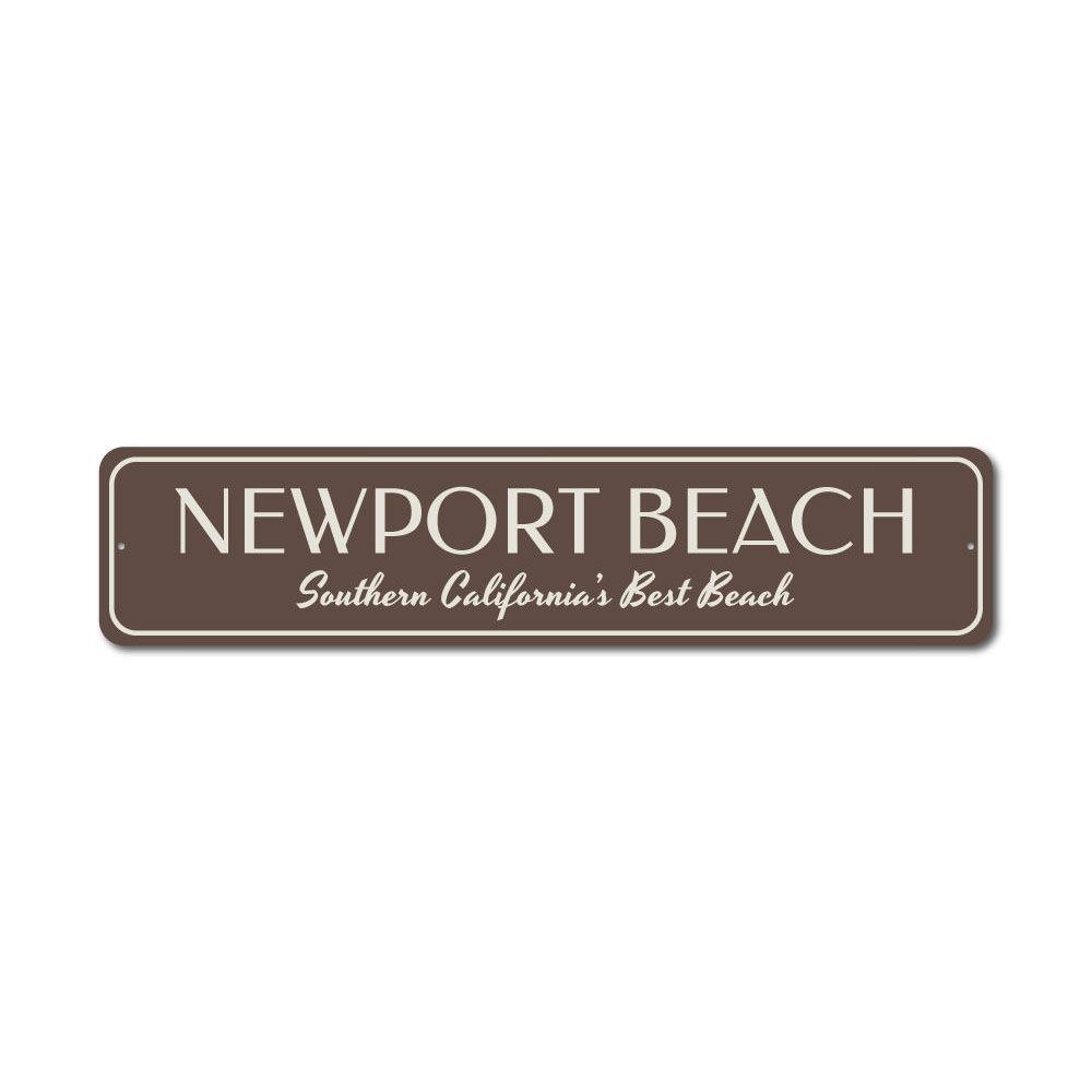 Newport Beach Sign made of high-quality aluminum, featuring a coastal design perfect for beach houses and decor.