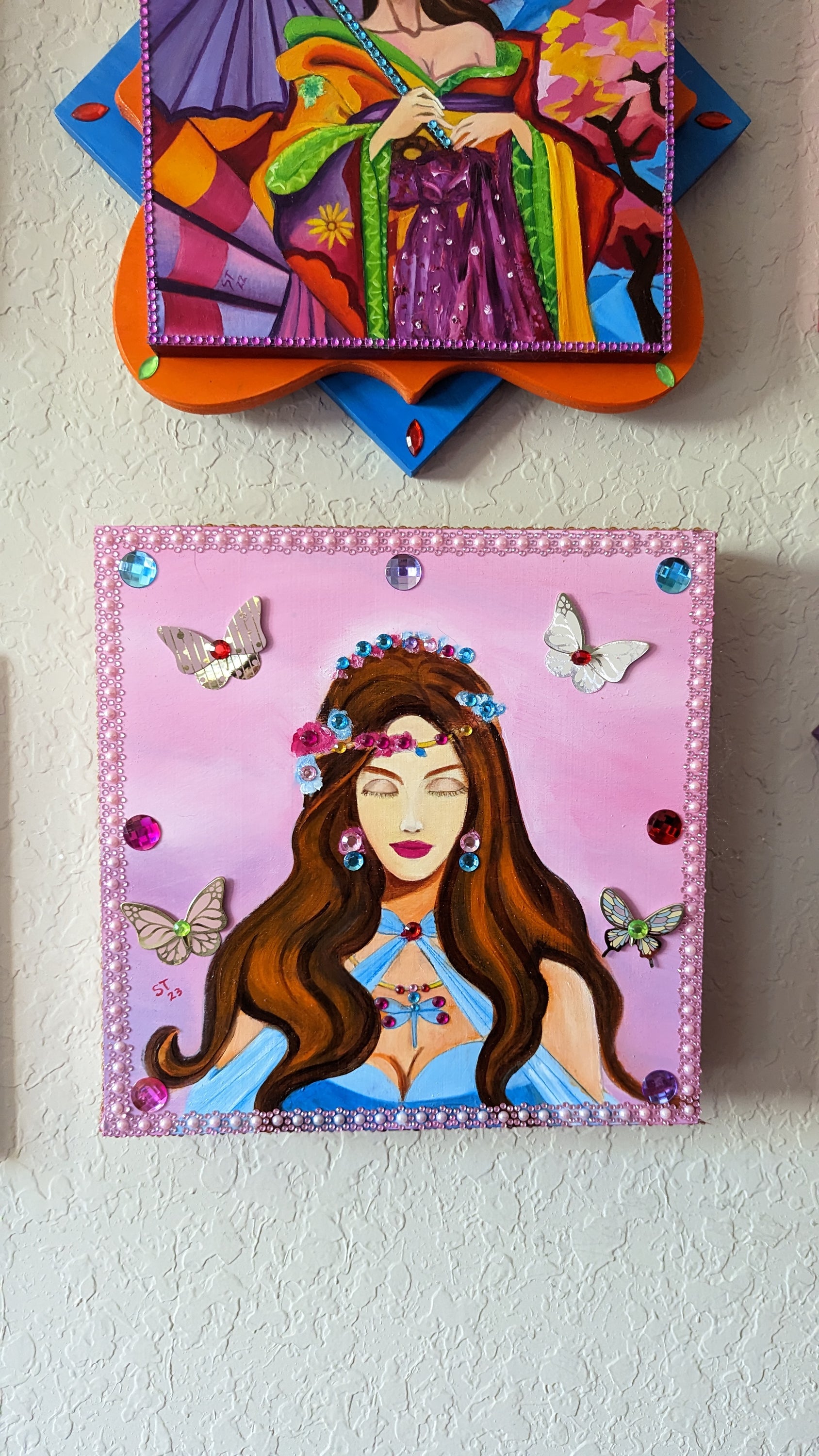 A beautifully hand-decorated Wish Box by Sharon Tatem featuring a unique maiden design, symbolizing dreams and magic.