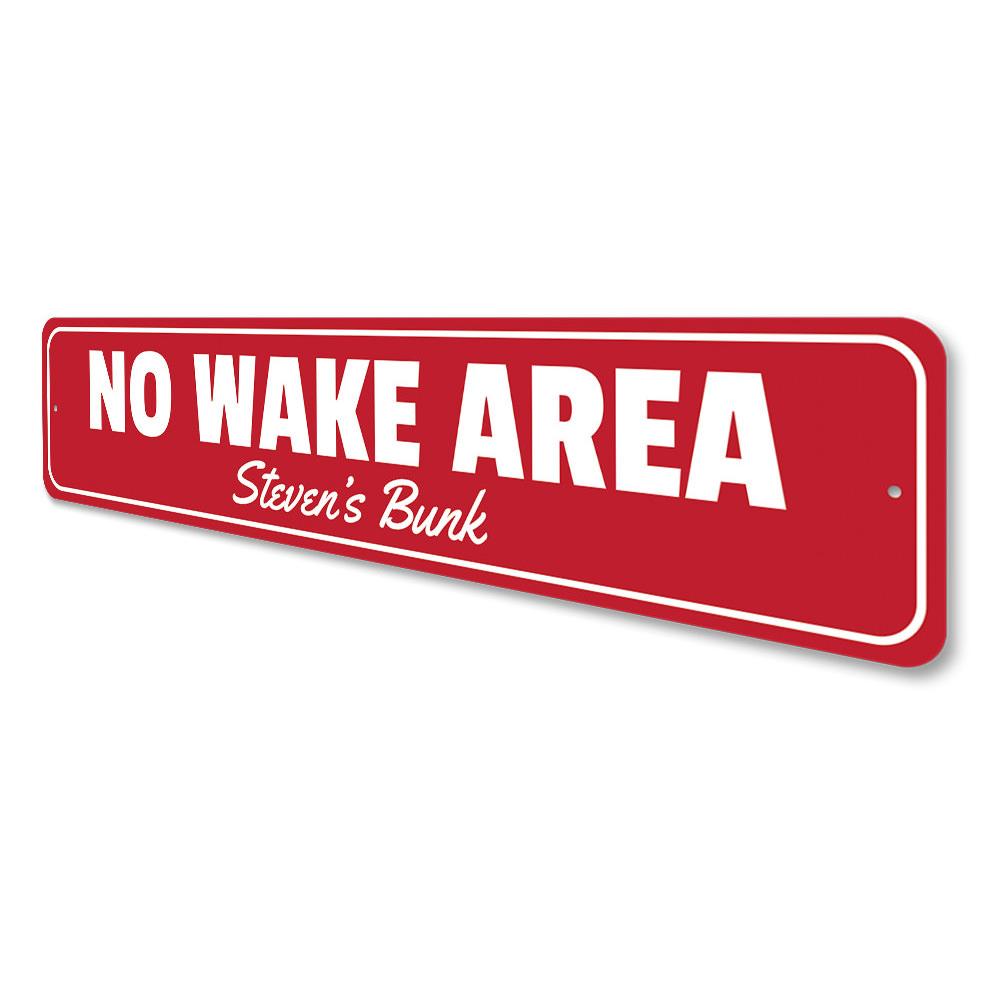 A No Wake Area Sign made of durable aluminum, featuring clear text and vibrant colors, designed for safety on the water.