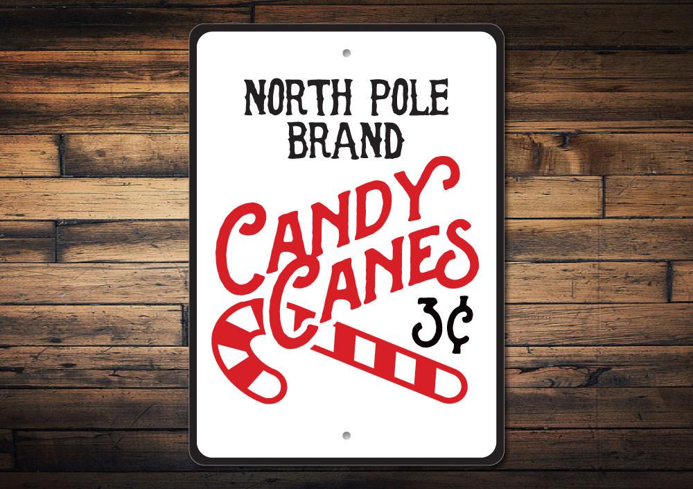 North Pole Candy Canes Sign featuring festive colors and design, perfect for Christmas decorations.