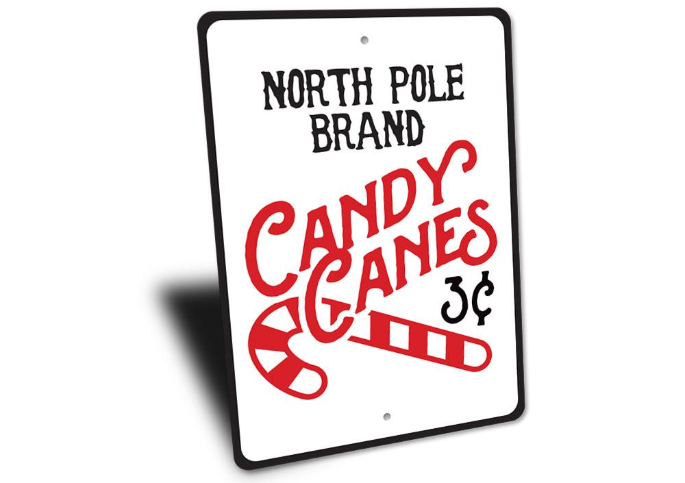 North Pole Candy Canes Sign featuring festive colors and design, perfect for Christmas decorations.