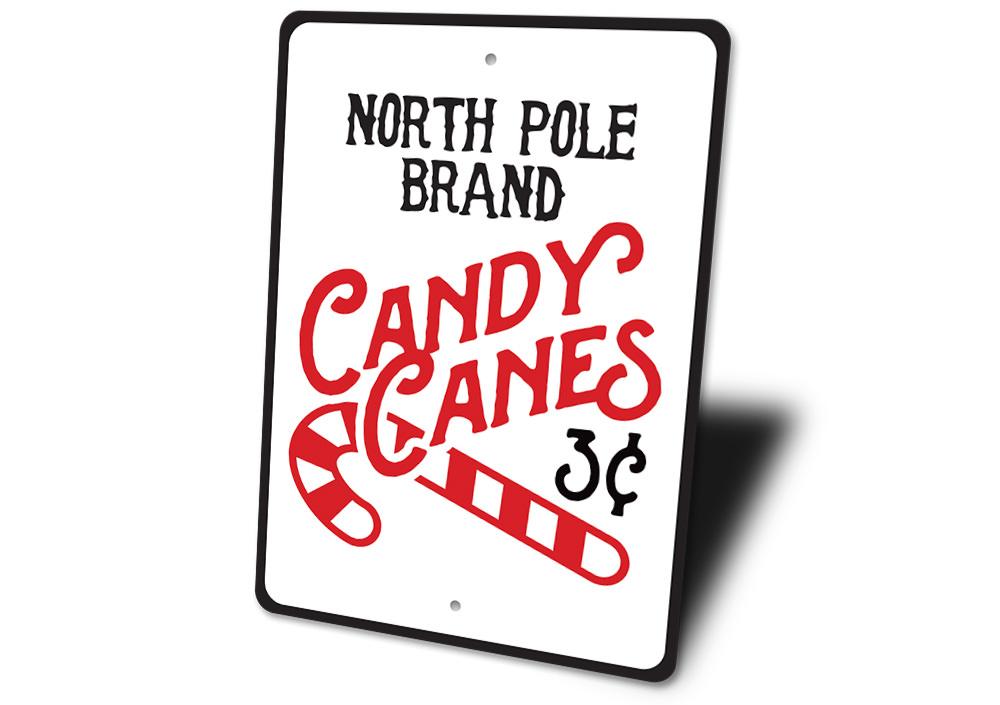 North Pole Candy Canes Sign featuring festive colors and design, perfect for Christmas decorations.