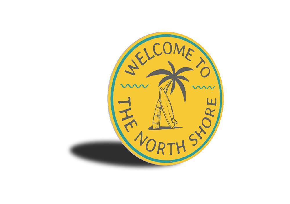 North Shore Beach Sign made of aluminum, featuring coastal-themed design, perfect for beach houses and outdoor decor.