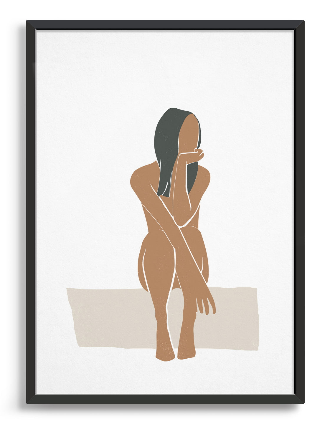 Art print of a nude woman sitting, showcasing minimalist style and elegance, perfect for modern home decor.