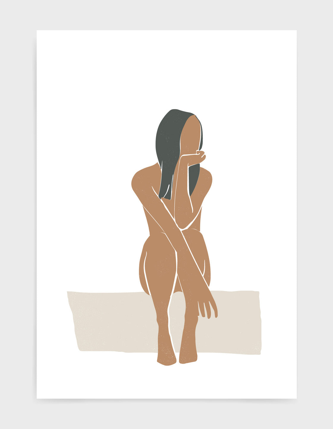 Art print of a nude woman sitting, showcasing minimalist style and elegance, perfect for modern home decor.