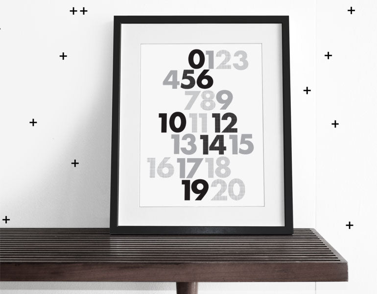 Numerical Hues Wall Art featuring modern design, vibrant colors, and a white matte, perfect for nursery decor.