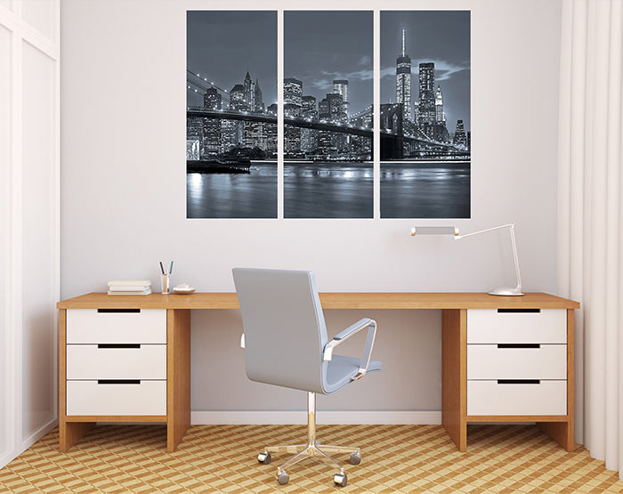 A vibrant set of three NYC wall stickers featuring removable vinyl decals, showcasing unique designs suitable for various smooth surfaces.