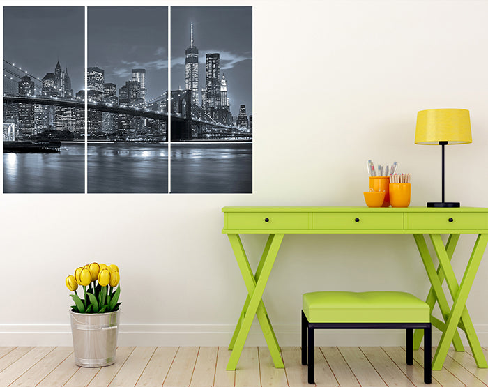 A vibrant set of three NYC wall stickers featuring removable vinyl decals, showcasing unique designs suitable for various smooth surfaces.