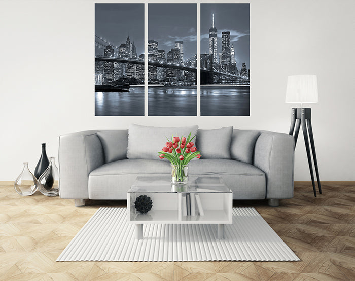 A vibrant set of three NYC wall stickers featuring removable vinyl decals, showcasing unique designs suitable for various smooth surfaces.