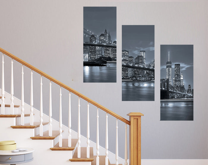 A vibrant set of three NYC wall stickers featuring removable vinyl decals, showcasing unique designs suitable for various smooth surfaces.