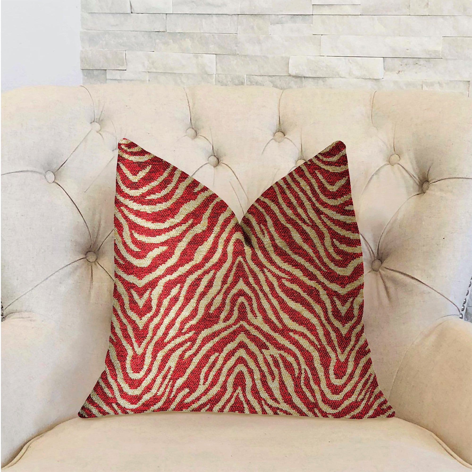 Oasis Waves Red Luxury Throw Pillow featuring a vibrant red color and double-sided design, handmade in the USA with a soft Rayon and Polyester blend.